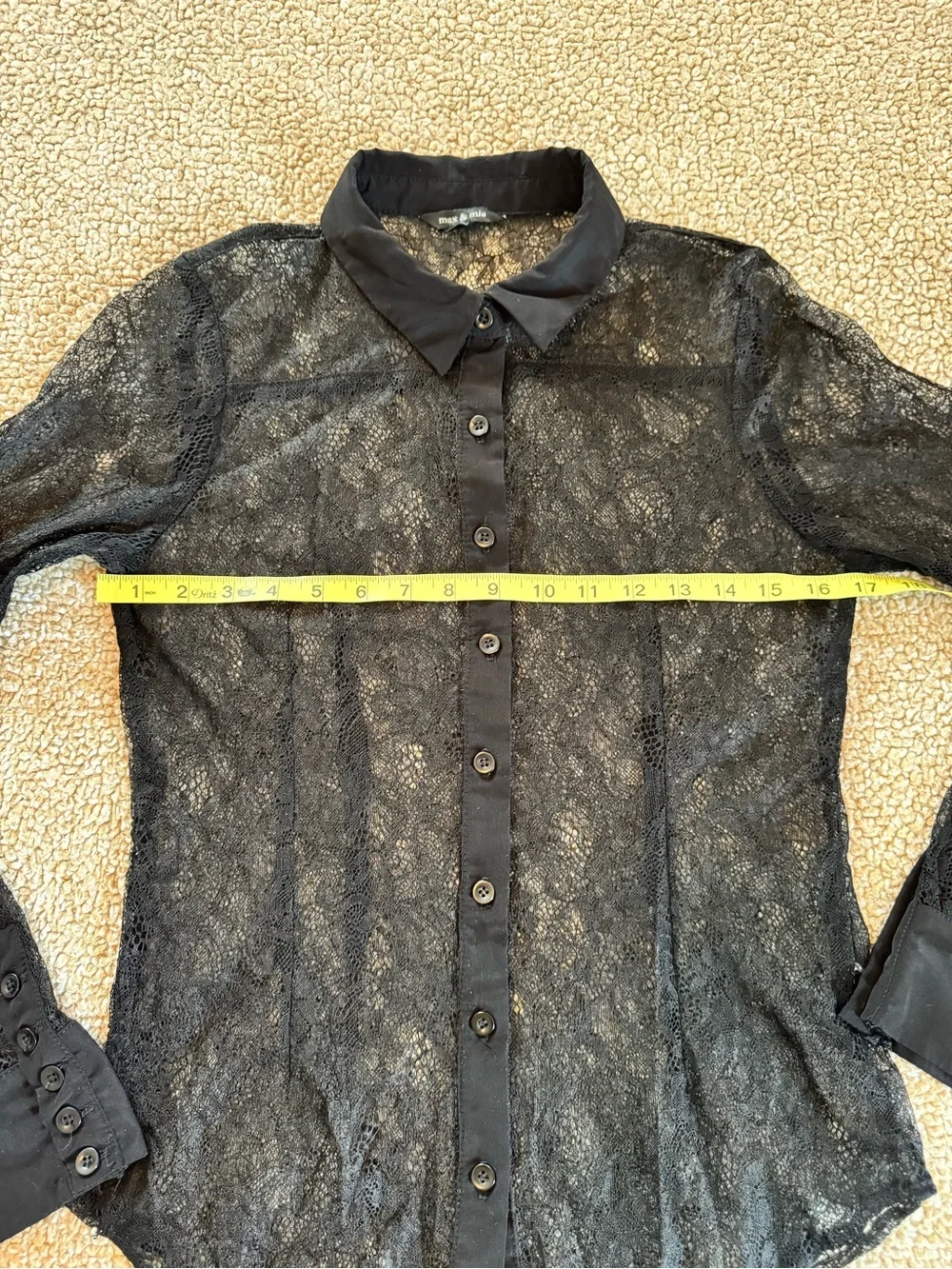 Max & Mia Black Sheer Lace Button Down Blouse Size S